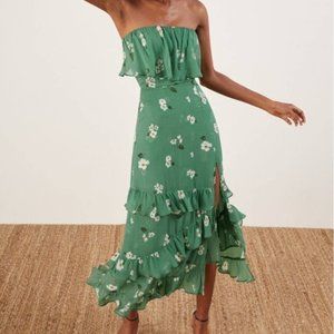 NWT Reformation Green Ruffle Floral Print Dress